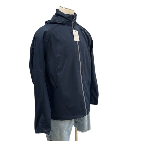 Trimark Mens Navy Lightweight Windbreaker Jacket Hooded Outdoor Hiking Large - Picture 7 of 11